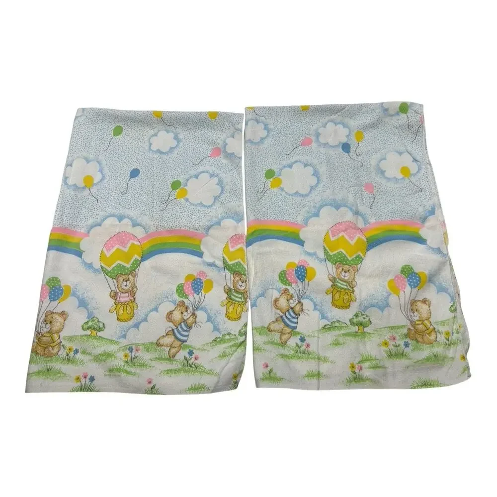 2 Vintage Toddletime Receiving Baby Blanket Bears Balloons Rainbows Flannel